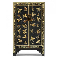 Golden Dragon Oriental Decorated Solid Wood Black Medium Cabinet 70x40x120cm