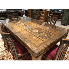 Mughal Hand Painted and Hand Carved Solid Wood Dining Table 14