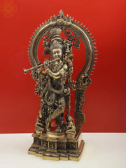 Indian Lord Krishna and Gopis On His Feet With Baal-Lila Brass Statue