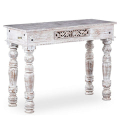 French Provincial Style Pillar Carved Console Table White