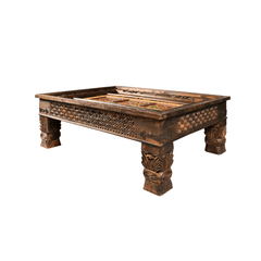 Mughal Hand Painted and Hand Carved Solid Wood Coffee Table C32