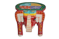 Brush & Timber Handpainted Solid Mango Wood Elephant Side Table in Multicolor