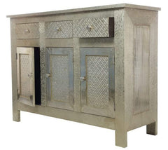 Indian Antique Embossed Brass Work Solid Wood Sideboard C22