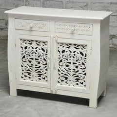 French Colonial solidwood Jali Carved sideboard White