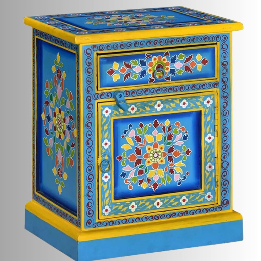 Mughal Hand Painted Multicolored Wooden Side Table