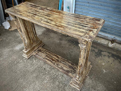 Indian Hand Carved Solid Wood Carved Console Table Rustic White