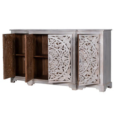 Indian Handmade Solid Wood Carved 4 Doors Sideboard
