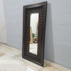 Indian Handmade Carved Wooden Mirror Frame Brown 60x7x120Cm