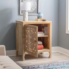 The Gileteen Hand Carved Wooden Bedside Cabinet 50Cms