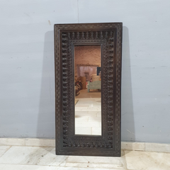 Indian Handmade Carved Wooden Mirror Frame Brown 60x7x120Cm