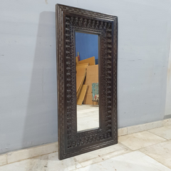 Indian Handmade Carved Wooden Mirror Frame Brown 60x7x120Cm