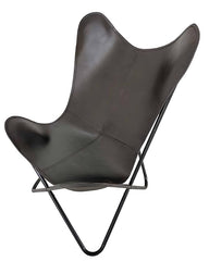 Aged Armchair Sleeper Leather Butterfly Chair with Black Powder Coated Iron Stand