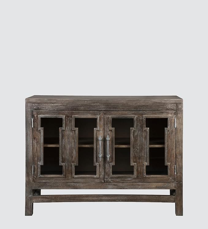 Corsica Ethan Wooden Ultra-Wide Crockery Unit Solid Wood & Clear Glass Sideboard Storage Cabinet & Chest