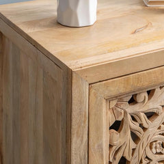 The Gileteen Hand Carved Wooden Bedside Cabinet 50Cms