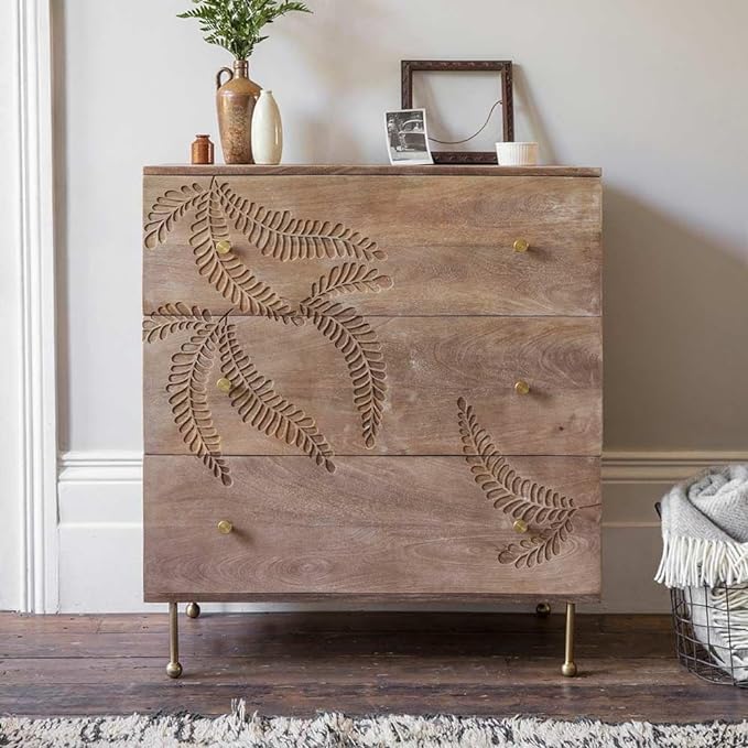 The Gileteen Hand Carved Chest of 3 Drawers Homemade Solid Wooden Furniture for Living Room & Bedroom