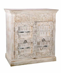 The Gileteen Solid Hard Wood Carved Cabinet White Finish