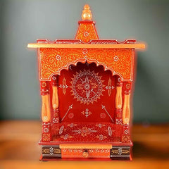 Handpainted Indian Home Decor Mango Wood Small Wall Mounted Home Temple with Detachable Gumbad