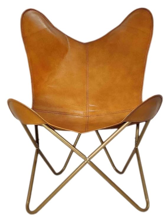 Aged Leather Metal Round Butterfly Chair