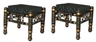 Heritage Indian Hand Carved Painted 2 pcs Stool Set