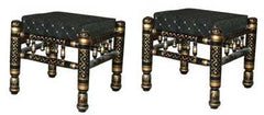 Heritage Indian Hand Carved Painted 2 pcs Stool Set