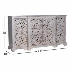 Indian Handmade Solid Wood Carved 4 Doors Sideboard