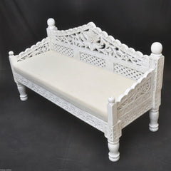 Mughal Garden Hand Carved Balinese Daybed White M