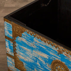Indian Handmade Solid Wood Brass Fitted Coffee Table with Storage B6