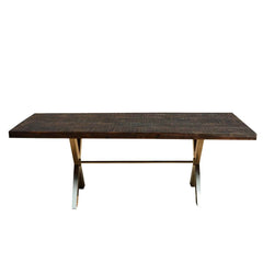 Industrial Large Rustic Wood Industrial Iron X Base Dining Table Black