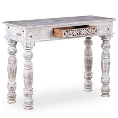 French Provincial Style Pillar Carved Console Table White