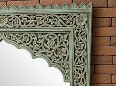 Mehrab Indian Hand Carved Mirror Arched Solid Wooden Mirror Frame 79
