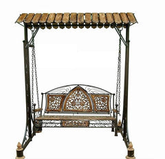 Urban Art Store Wood Swing/Jhula For Home & Garden 2 Seater With Canopy Roof & Stands