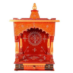 Handpainted Indian Home Decor Mango Wood Small Wall Mounted Home Temple with Detachable Gumbad