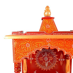 Handpainted Indian Home Decor Mango Wood Small Wall Mounted Home Temple with Detachable Gumbad