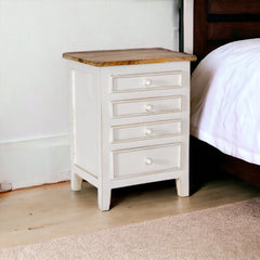 Kraft Bazaar Madrid Bed Side Table in White 45x35x60Cm