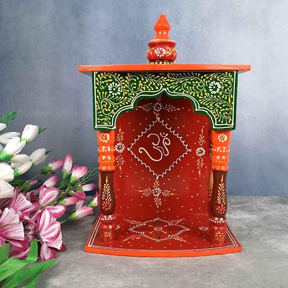 Handmade Indian Home Decor Mango Wood Wall Mounted Home Temple