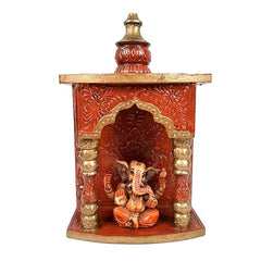 Handmade Indian Home Decor Mango Wood Temple Pooja Stand/Unit Wall Hanging with Detachable Gumbad