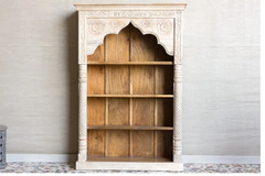 Antique Indian Mehrab Hand Carved Solid Wooden Bookshelf Whitewash 123x41x182cm A036