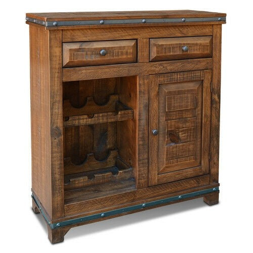 Earth Industrial Solid Wood Bar Cabinet Sideboard with wine rack 100cm Brown