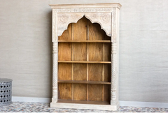 Antique Indian Mehrab Hand Carved Solid Wooden Bookshelf Whitewash 123x41x182cm A036