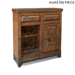 Earth Industrial Solid Wood Bar Cabinet Sideboard with wine rack 100cm Brown