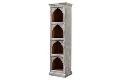 Antique Indian Mehrab Hand Carved Solid Wooden Bookshelf Whitewash 50x38x182cm A037