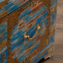 Indian Handmade Solid Wood Brass Fitted Coffee Table with Storage B6