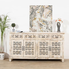 Handmade Indian Hand Carved Solid Hard Wood Marvel Sideboard