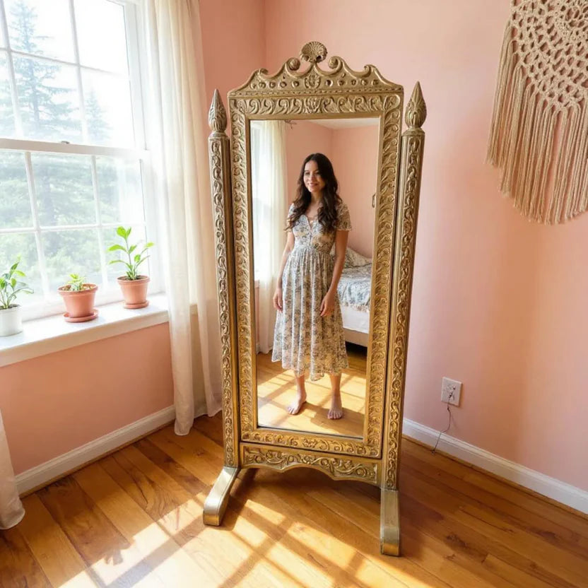 Indian Hand Carved Solid Wooden Mirror Frame 80