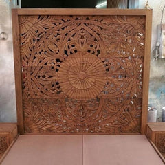 Dynasty Hand Carved Indian Solid Wooden Bed Frame Honey