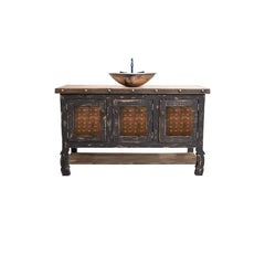 Indian Hand Carved Metal Panels Door Solid Wood Bathroom Vanity V09