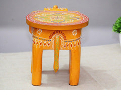 Brush & Timber Handpainted Solid Mango Wood Elephant Side Table in Multicolor