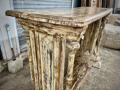 Indian Hand Carved Solid Wood Carved Console Table Rustic White