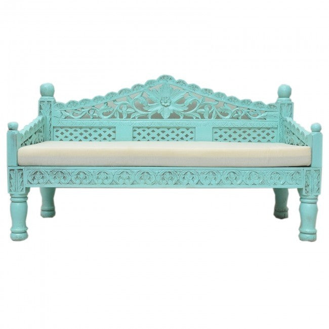 Mughal Garden Hand Carved Balinese Daybed Turquoise M