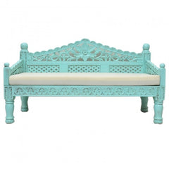 Mughal Garden Hand Carved Balinese Daybed Turquoise M